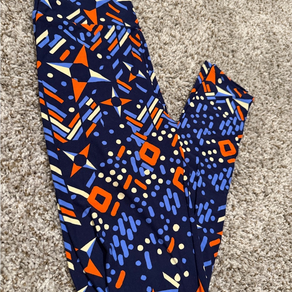 LuLaRoe Blue and Orange Abstract Leggings